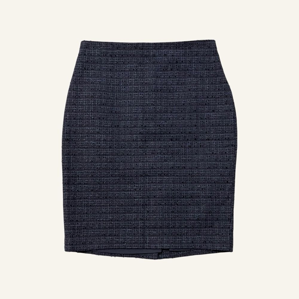 Ann Taylor Textured Tweed Mini Pencil Skirt NWT Size 4P Navy Black Office Dressy